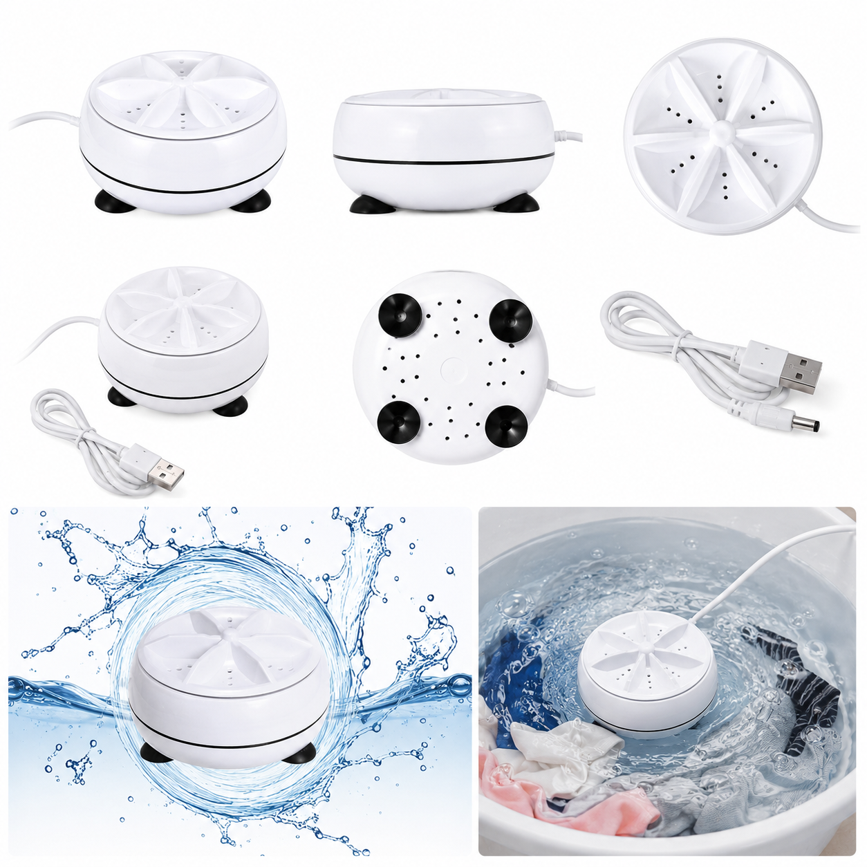 Portable Turbine Washer – Mini Ultrasonic Washing Machine for Travel & Small Loads