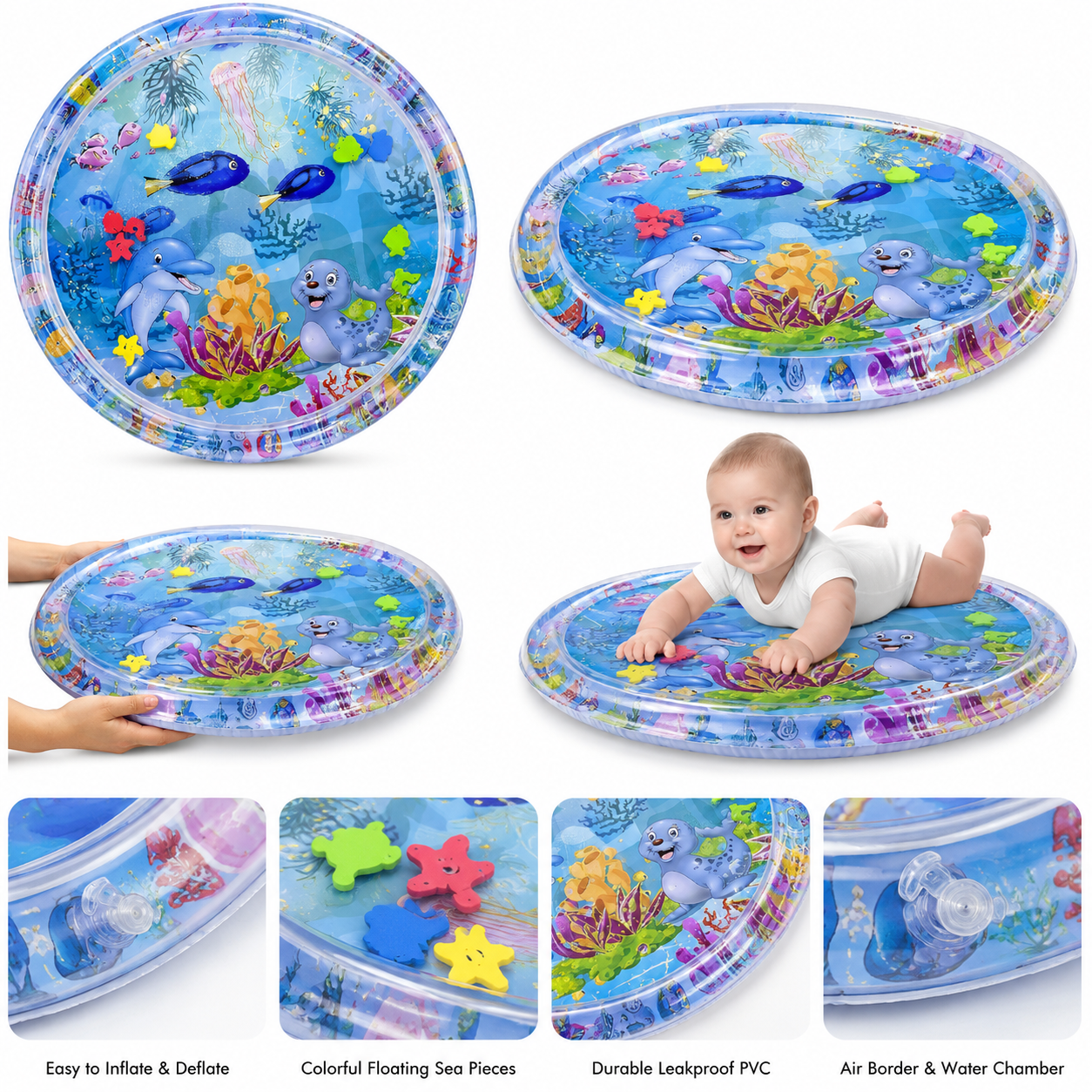 Inflatable Water Play Mat for Babies – Ocean Tummy Time Fun with Floating Sea Pieces