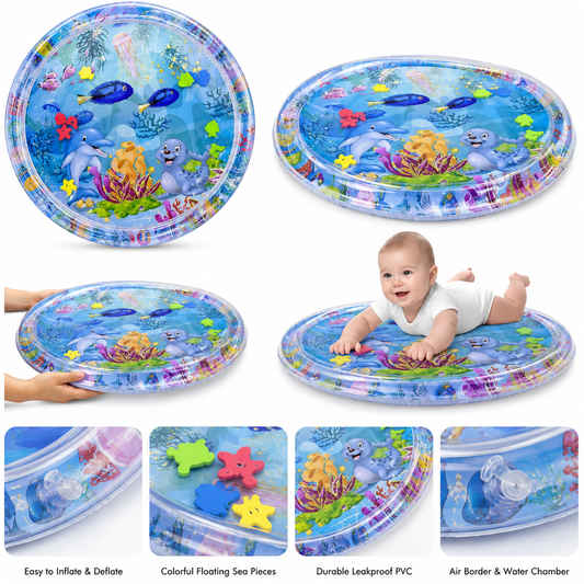 Inflatable Water Play Mat for Babies – Ocean Tummy Time Fun with Floating Sea Pieces