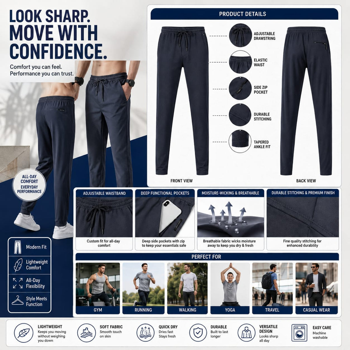 Men's Lycra Track Pants – Stretchable Slim-Fit Joggers for Gym & Casual Wear