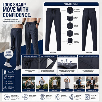 Men's Lycra Track Pants – Stretchable Slim-Fit Joggers for Gym & Casual Wear