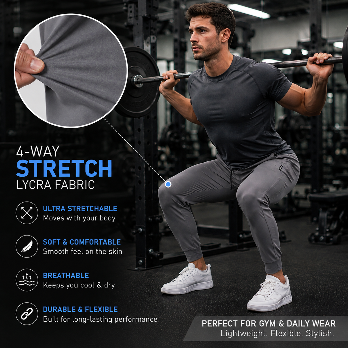 Men's Lycra Track Pants – Stretchable Slim-Fit Joggers for Gym & Casual Wear