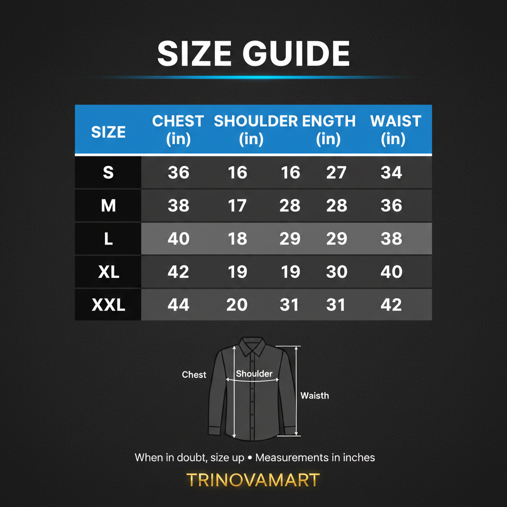 Men's Shirt Size Chart with XXL
