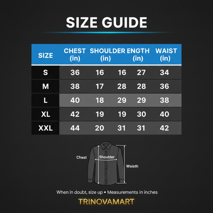 Men's Shirt Size Chart with XXL