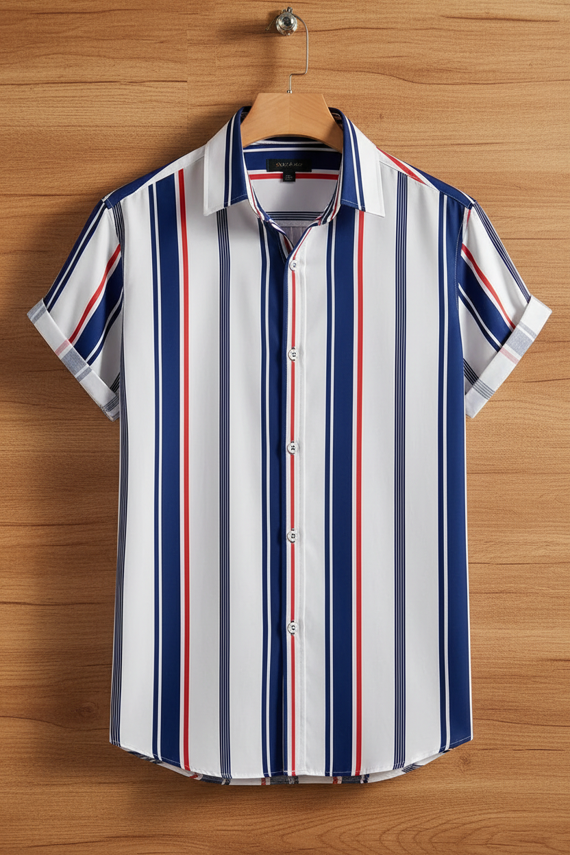 Navy Red White Stripe Shirt - Hanger