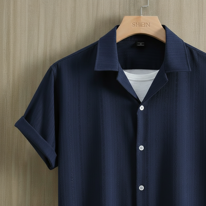 Navy Shirt - Collar Detail Wood BG