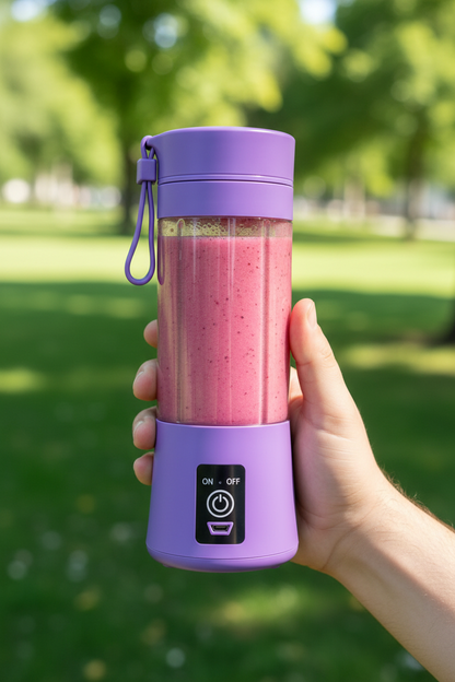 Realistic mini blender smoothie outdoors